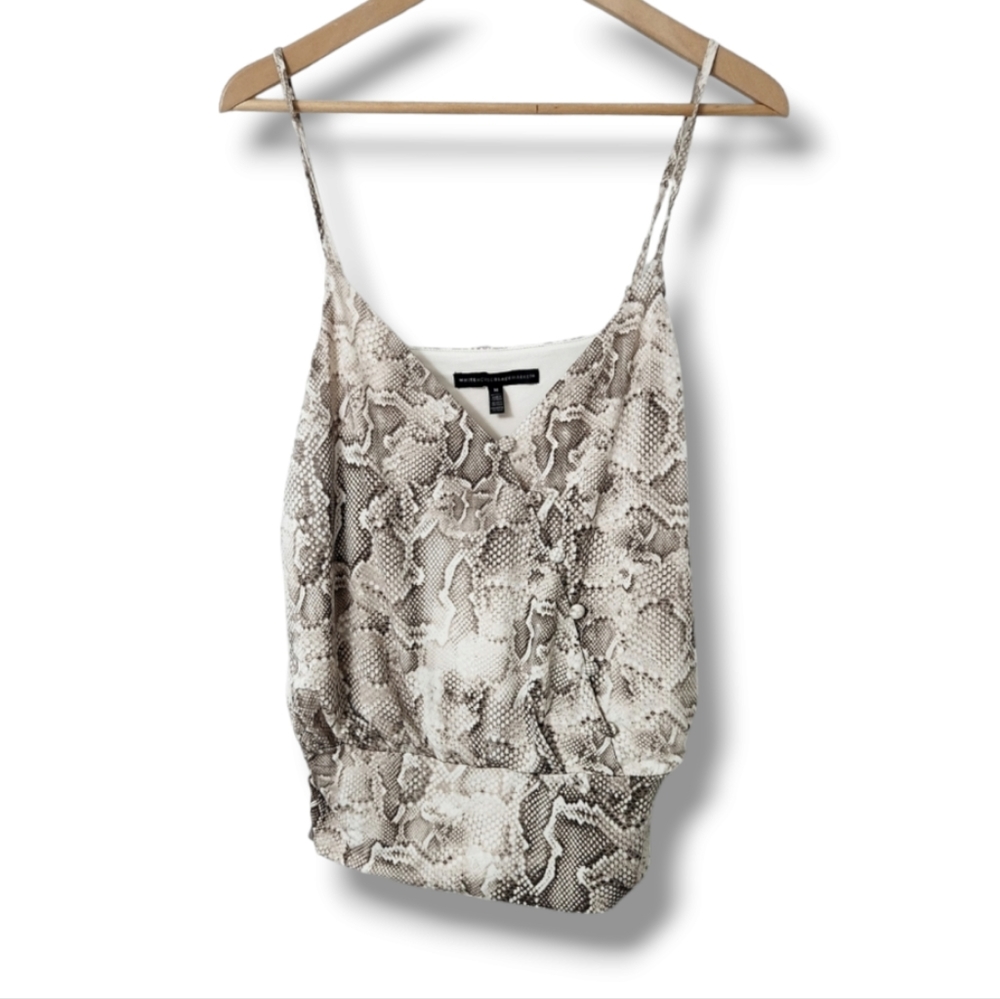 White House Black Market Snake-Print Smocked Blouson Banded Cami | M